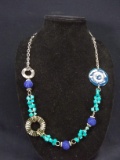 Costume Jewelry-Aqua and Blue Contemporary Necklace