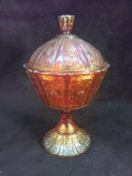 Antique Fenton Carnival Glass Covered Candy Dish