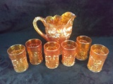 Antique Imperial Carnival Glass Pitcher & Glass Set
