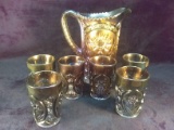 Antique Imperial Carnival Glass Pitcher & Glass Set