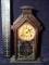 Antique Walnut Pendulum Mantle Clock with Etched Glass and Key