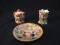 Collection 3 Assorted Oriental Decorated Items:toothpick Holder, Condiment Jar, Saucer