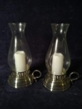 Pair Contemporary Battery Operated Candle Lamps-Silver