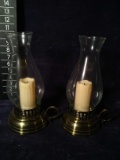 Pair Contemporary Battery Operated Candle Lamps-Brass