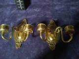 Pair Brass Double Arm Wall Sconces