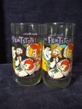Pair Vintage 1963 Hardee's Flintstone Collector Glasses