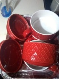 Collection 4 Red Soup Mugs with Underplates