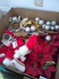 Assorted Christmas Ornaments-Silver Balls, Gold Balls, Poinsetta