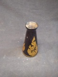 Hand painted Black Lacquered Gold Overlay Wooden Vase