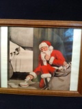 Vintage Framed Chessie the Cat Art Prints-Santa's Gift