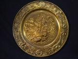 Vintage Hammered Brass Wall Plate-Clipper Ship