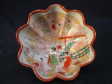 Vintage Hand painted Scalloped Edge Oriental Decorated Footed Bowl