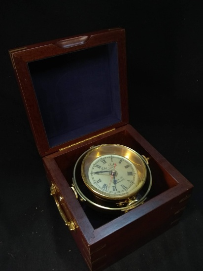 Historically Accurate John Poole Boat Compass Clock with Mahogany Brass Bound Case