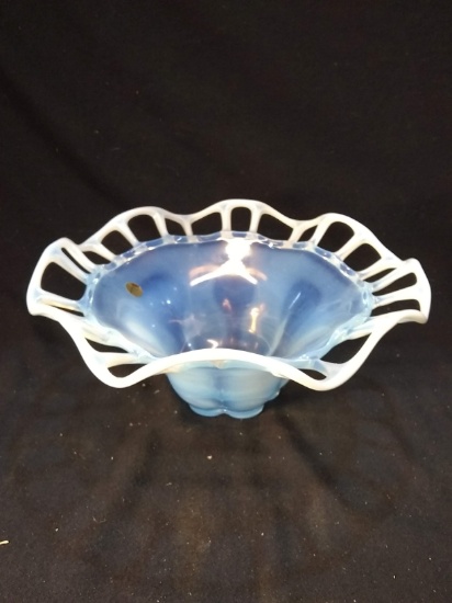 Antique Blue Opalescent Open Lace Bowl by Duncan