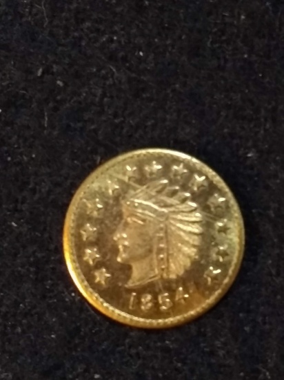 1854 Indian Head Plated 1/2 Dollar Gold Token Coin with Bear