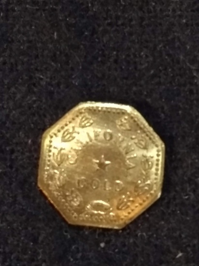 1853 Octagonal California Plated Gold Token Coin