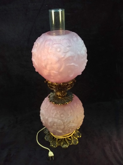Antique Fenton Pink Satin Gone with the Wind Lamp
