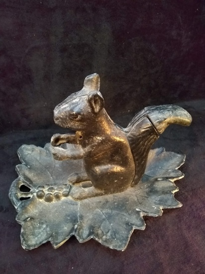 Vintage Aluminum Squirrel Nut Cracker on Leaf