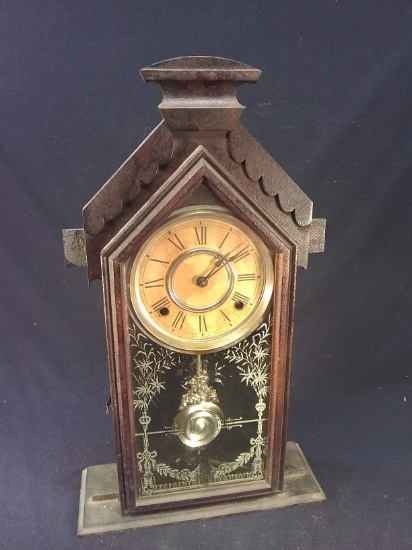 Antique Walnut Gingerbread Clock with Key