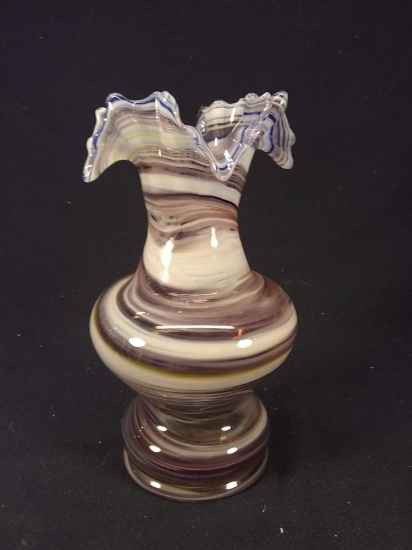 Studio Art Glass Ruffled Edge Swirl Vase