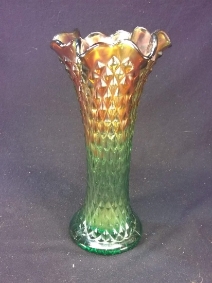 Early Northwood Diamond Point Iridescent Ruffled Edge Vase