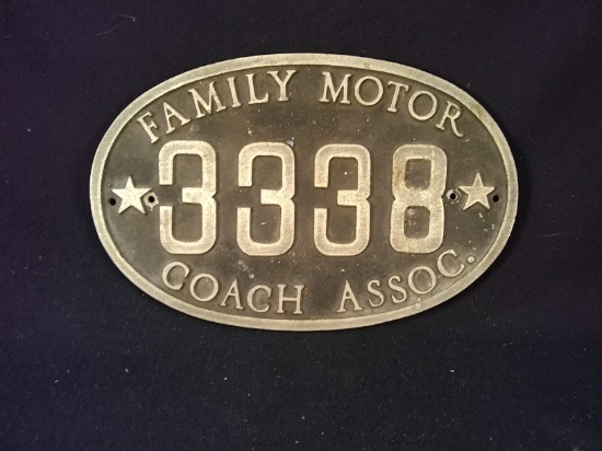Vintage Pressed Aluminum Family Motors Coach Sign