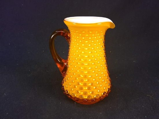 Vintage Yellow Hobnail and Milk Glass Pitcher