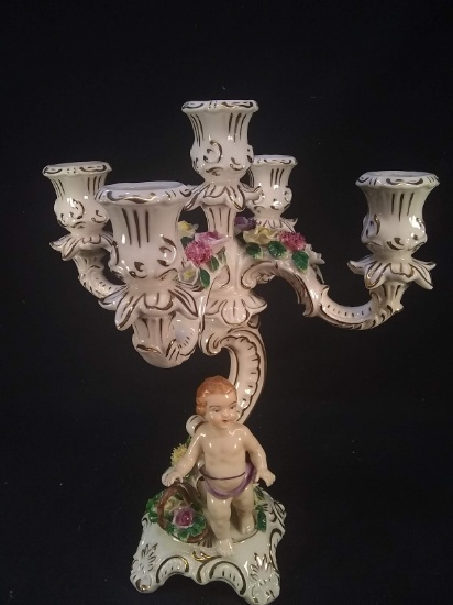 Antique Porcelain Dresden 5 Arm Candlestick with Cherub