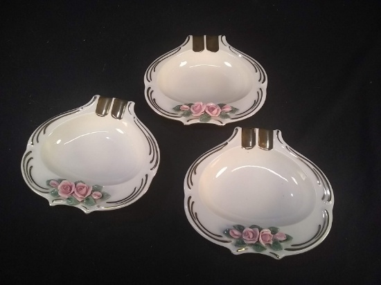 Collection 3 Antique Porcelain Dresden Ashtrays