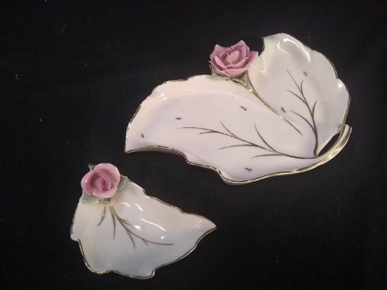 Antique Porcelain Dresden Leaf Dish with Extra Leaf Ring Holder