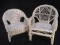 Pair White Wicker Doll Chairs
