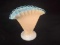 Antique Milk Glass and Blue Crest Fenton Fan Vase