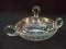 Vintage Glass Etched Double Handle Covered Bowl