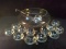 Antique Moderno Ground Rimmed Punch Bowl with 12 Punch Cups and Glass Ladle Made in Mexico with Orig