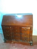 20th Century Mahogany Block Front Drop Front Desk with Hand Carved Ball and Claw Feet by Biggs