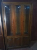 Mid Century Modern Oak China Cabinet with Glass Shelves