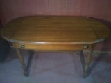 Antique Oak Single Drawer Drop Leaf Trestle Table