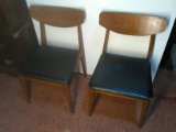Pair Mid Century Modern Cherry and Vinyl Chairs