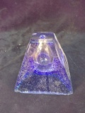Contemporary Artisan Hand  Blown Blue Pyramid Oil Lamp