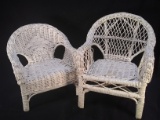 Pair White Wicker Doll Chairs