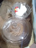 Glass Covered Cake Dish, Porcelain Chicken