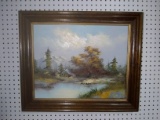 Framed Oil on Canvas - House By The Lake - Signed Crertruele