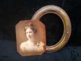 Antique Oval Walnut Frame with Vintage Cabinet Photo of Lady