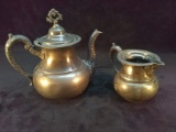 Vintage Silver Plated Etched Teapot and Creamer