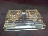 Antique Glass Double Inkwell Desk Caddy