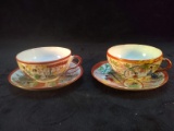 Pair Oriental Decorated Cups and Saucer
