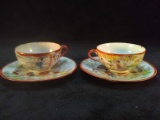 Pair Oriental Decorated Cups and Saucer