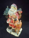 Contemporary Resin Christmas Figurine-Santa with Deer and Tree