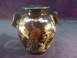 Ceramic Double Handle Vase with Oriental Peacock Design