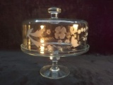 Glass Etched Pedestal Cake Stand